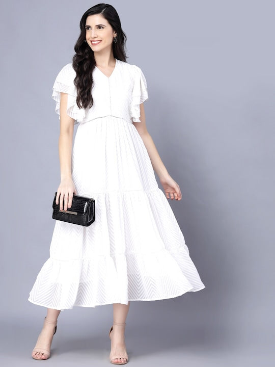 Myshka White Georgette Midi Dress
