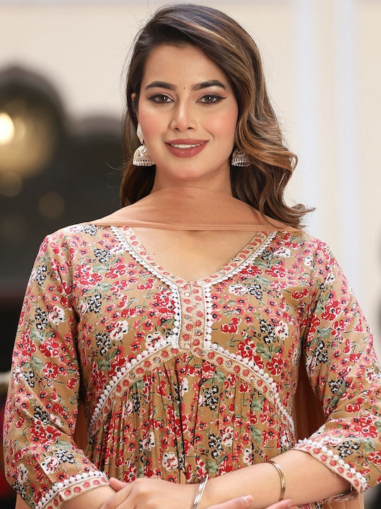Singni Ethnic Motifs Embroidered V-Neck Three-Quarter Sleeves Anarkali Kurta Set