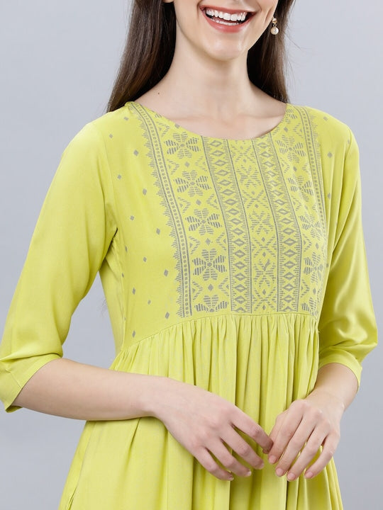 Vishudh Women Lime Green Embroidered Maxi Dress