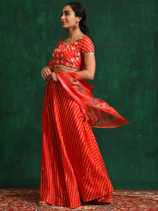 AKS Couture Lehariya Printed Ready to Wear Lehenga & Blouse With Dupatta