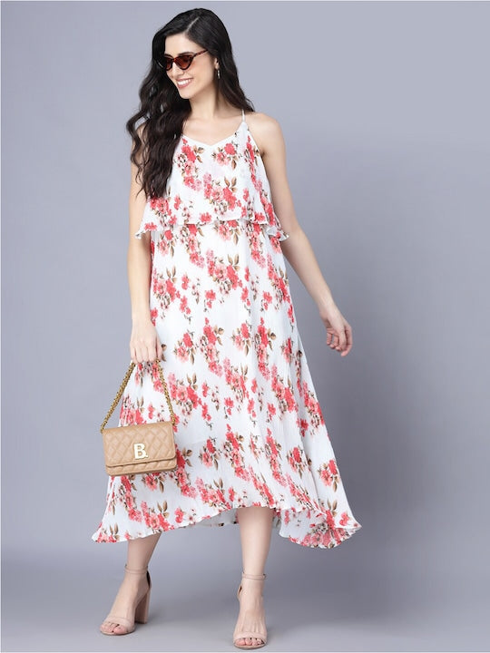 Myshka White Floral Midi Dress