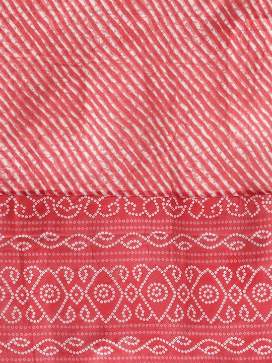 Yufta Women Red Leheriya Printed Zardozi Kurta with Trousers & With Dupatta
