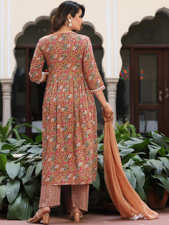 Singni Ethnic Motifs Embroidered V-Neck Three-Quarter Sleeves Anarkali Kurta Set