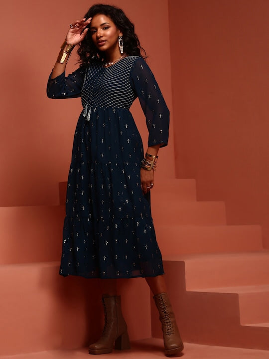 IMARA Ethnic Motifs Printed A-Line Ethnic Dress
