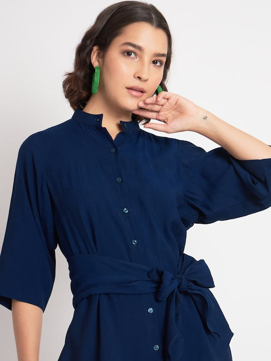 Mitera Mandarin Collar Tie-Up Top & Trouser