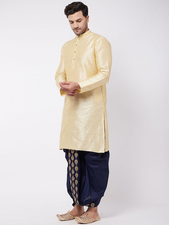 Vastramay Men Gold-Toned Kurta with Dhoti Pants