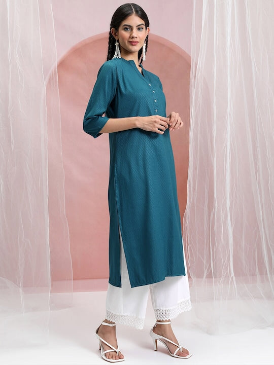 Vishudh Chevron Woven Design Mandarin Collar Straight Kurta