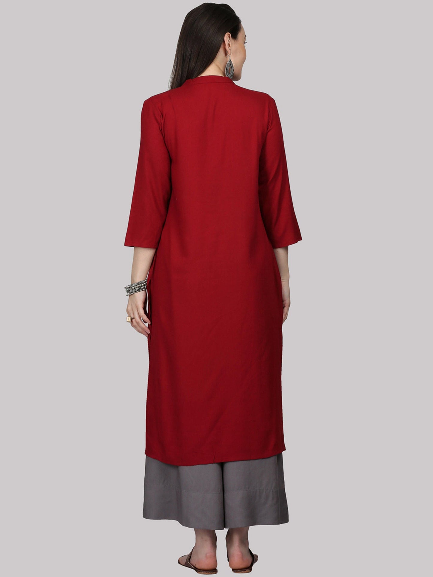 KSUT Maroon Embroidered Straight Kurta