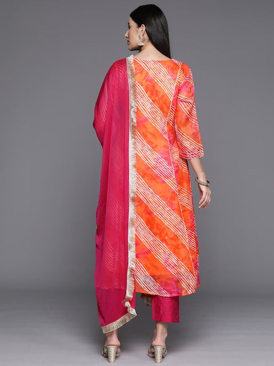 Varanga Women Yoke Design Panelled Thread Work Kurta with Trousers & Dupatta