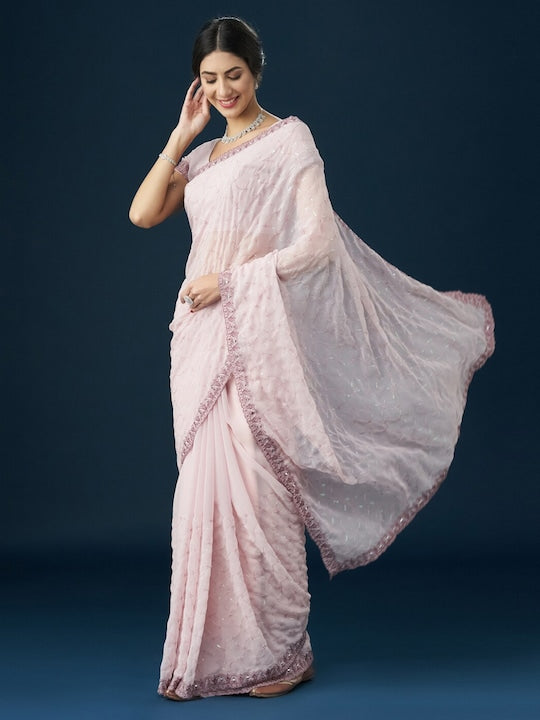 Kasee Embroidered With Mirror Work Zari Saree