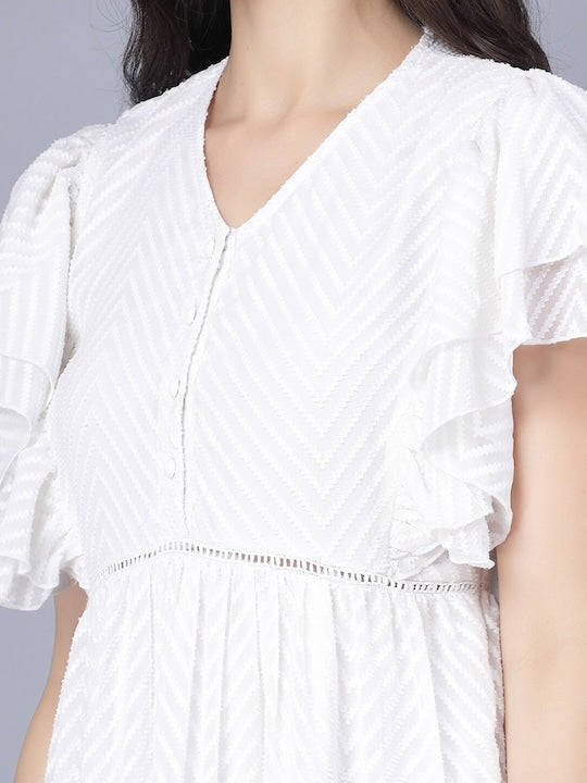 Myshka White Georgette Midi Dress