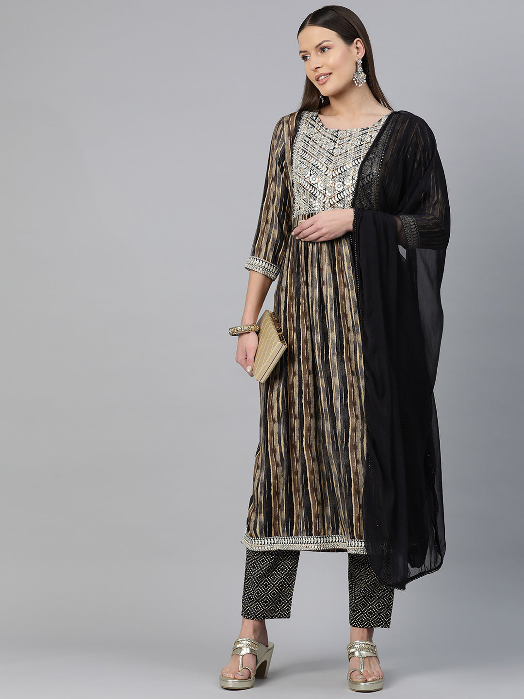 Readiprint Fashions Women Ethnic Motifs Yoke Design Pleated Sequinned Kurta with Palazzos & With Dupatta