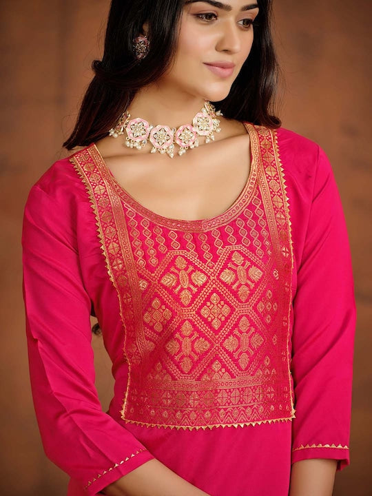 Sangria Yoke Design Gotta Patti Straight Kurta & Trousers With Dupatta