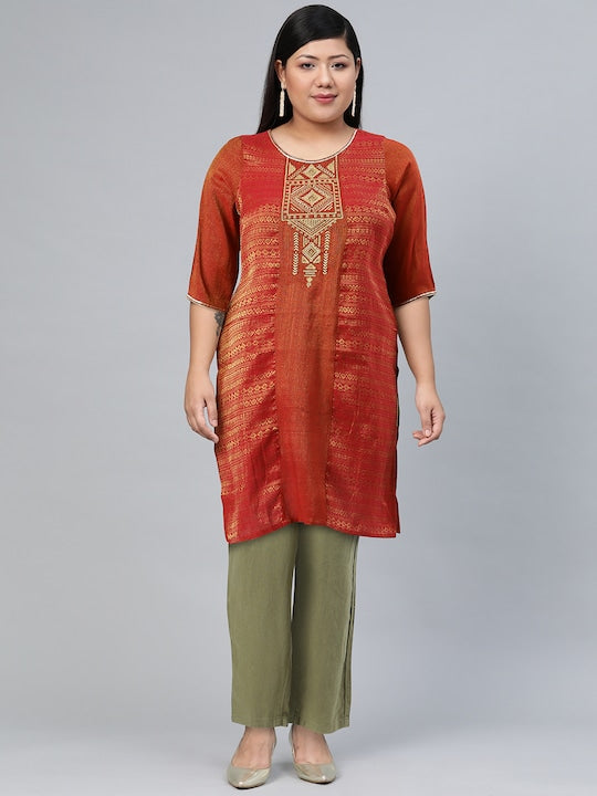 Aurelia Women Red & Golden Ethnic Design Kurta