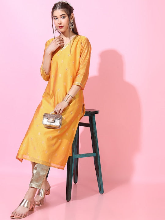Vishudh Women Mustard Yellow Ethnic Motifs Kurta