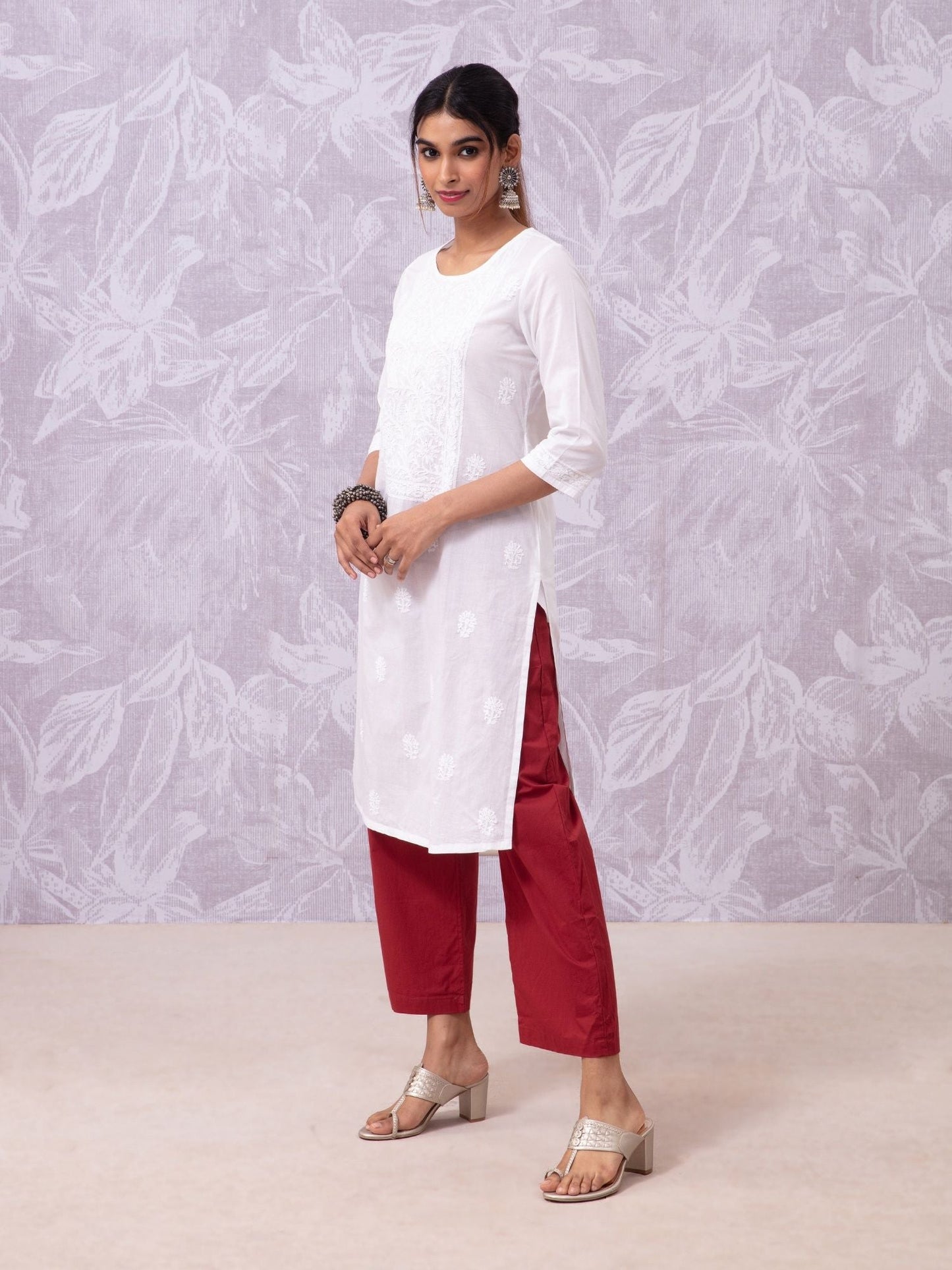 Likha Chikankari White Hand Embroidered Straight Kurta LIKKUR117