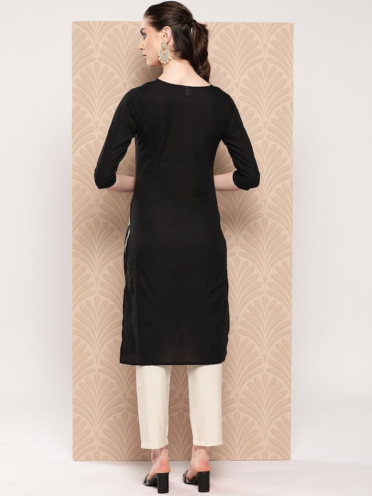 Yufta Floral Embroidered Chikankari Pure Cotton Kurta