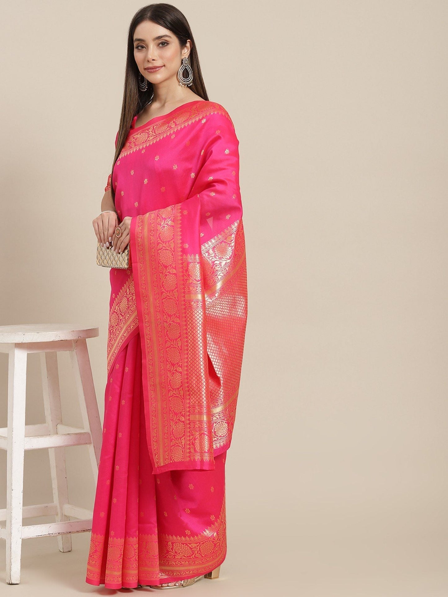 KSUT (House of Varanga) Pink Woven Design Banarasi Silk Saree With Blouse Piece