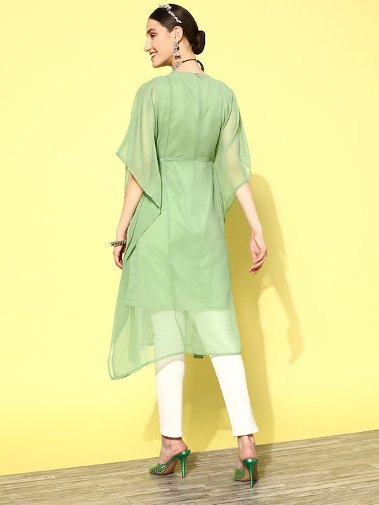 Juniper Women Flared Sleeves Gotta Patti Georgette Kaftan Kurta