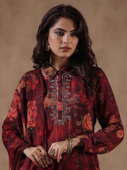 Scakhi Floral Printed Kurta With Trousers & Dupatta