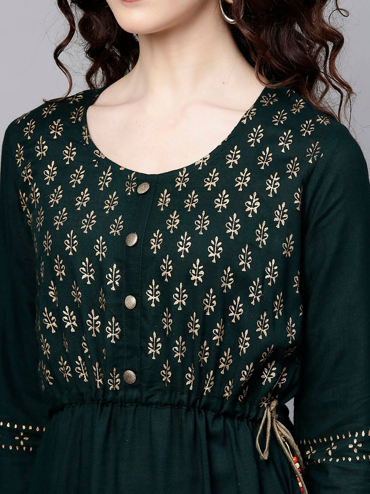 ISHIN Rayon Green Printed Anarkali Kurta With Palazzo (Set of 2)
