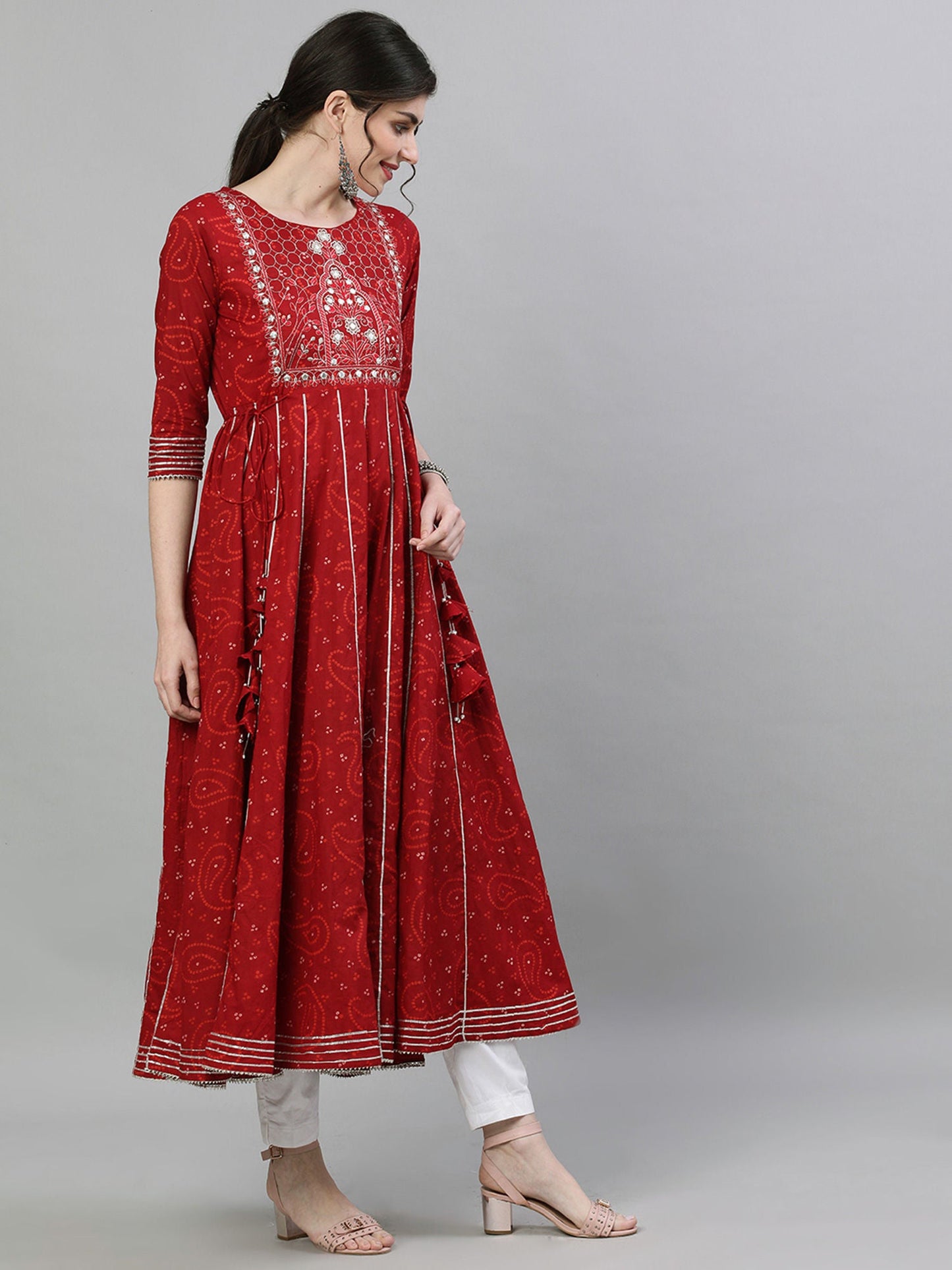 ISHIN Maroon Mirror Work Kurta