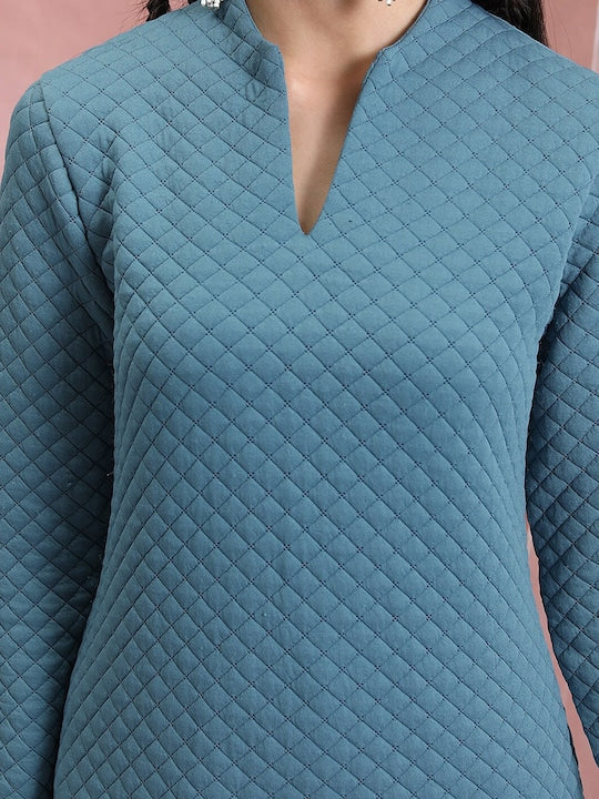 Vishudh Quilted Mandarin Collar Straight Kurta