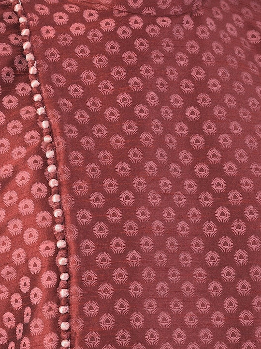 Deyann Men Maroon & Pink Ethnic Motifs Printed Kurta