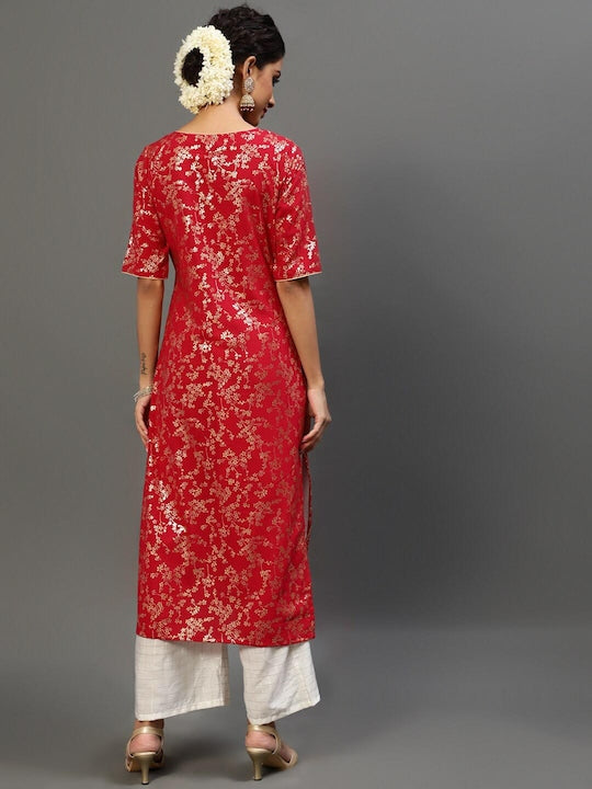 AKS Floral Printed Georgette Straight Kurta With Palazzos