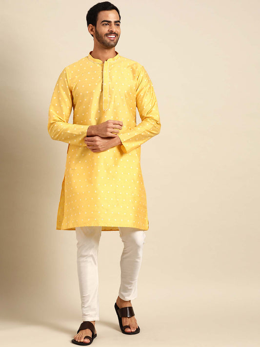 Amodh by Kisah Men Yellow Kurta (Set of 2)