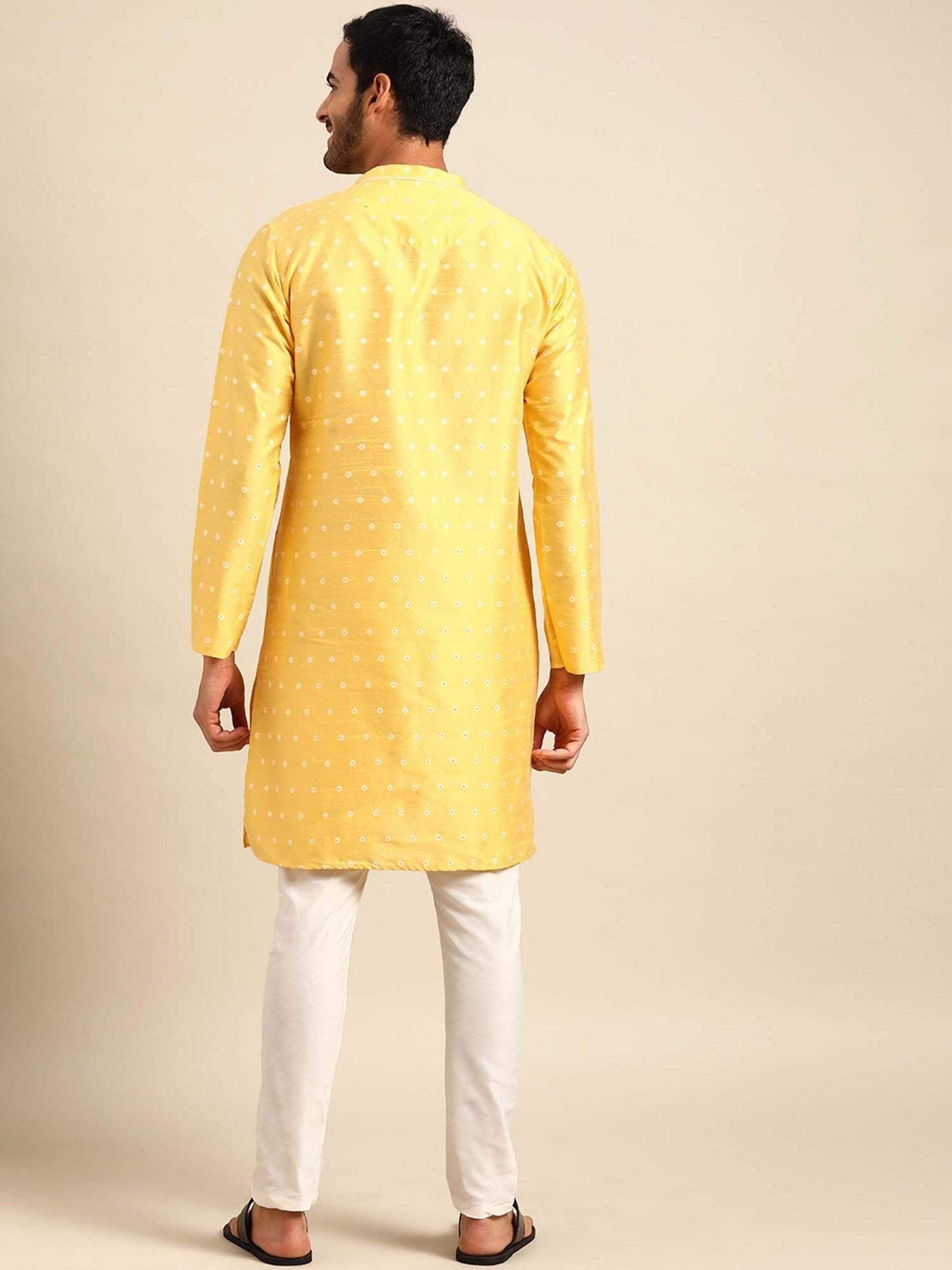 Amodh by Kisah Men Yellow Kurta (Set of 2)