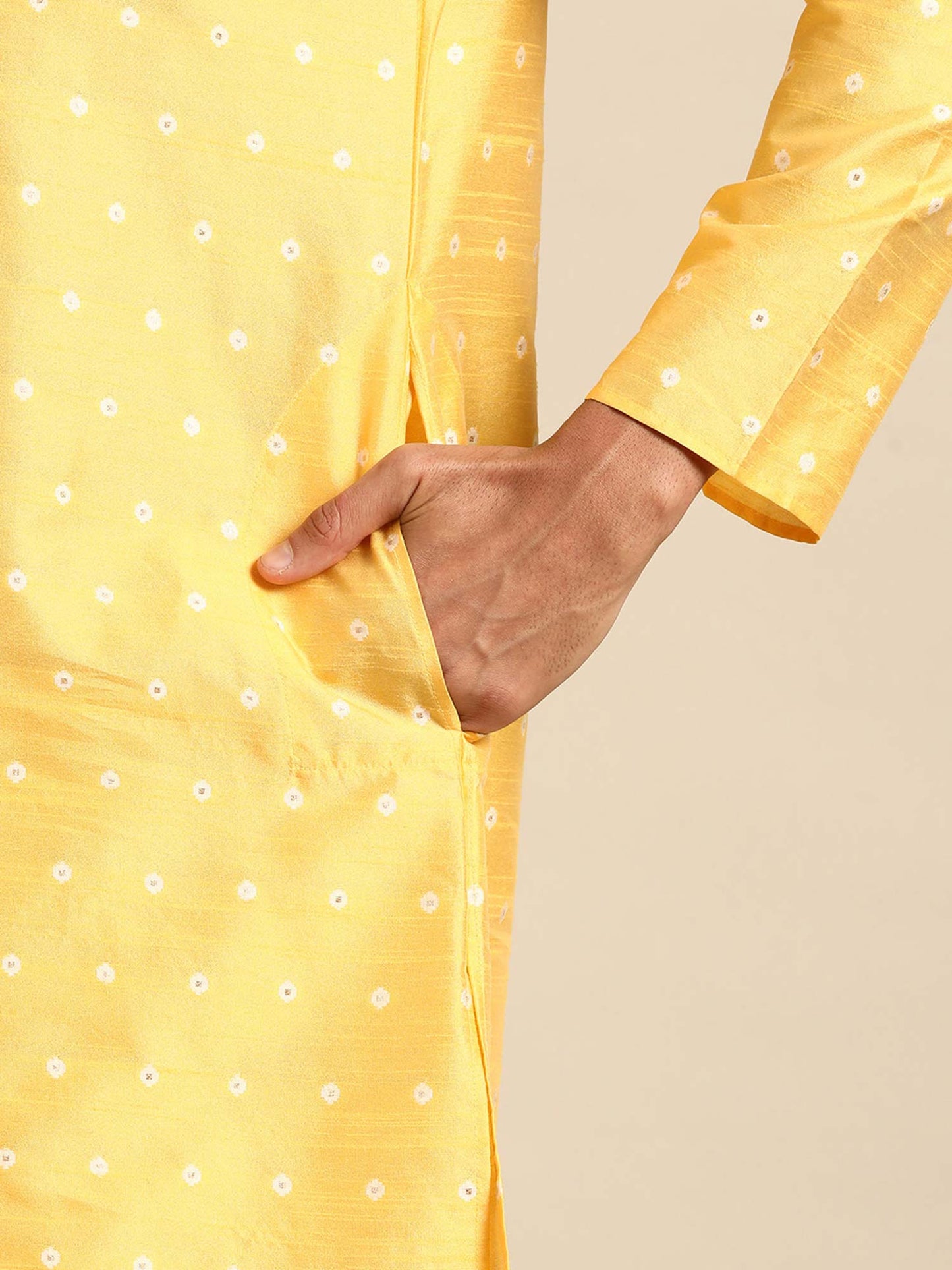 Amodh by Kisah Men Yellow Kurta (Set of 2)