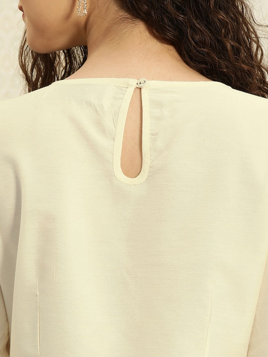 House of Pataudi Women Off-White Yoke Design A-Line Kurta