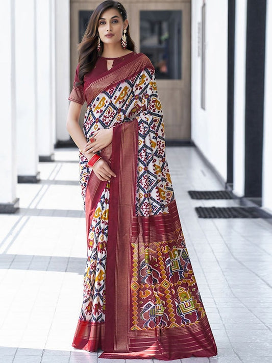 Satrani Ethnic Motifs Printed Zari Sambalpuri Saree