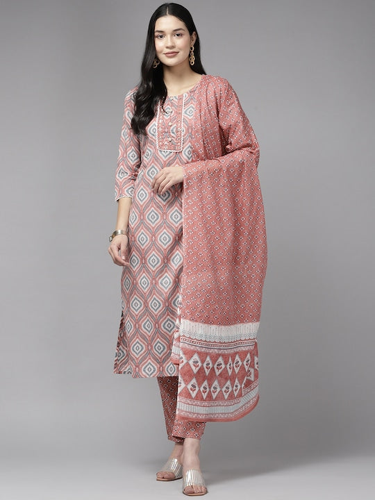 Yufta Women Ethnic Motifs Sequinned Pure Cotton Kurta Set