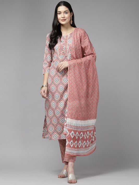 Yufta Women Ethnic Motifs Sequinned Pure Cotton Kurta Set