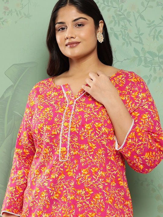 Yufta Floral Printed Pure Cotton Kurta
