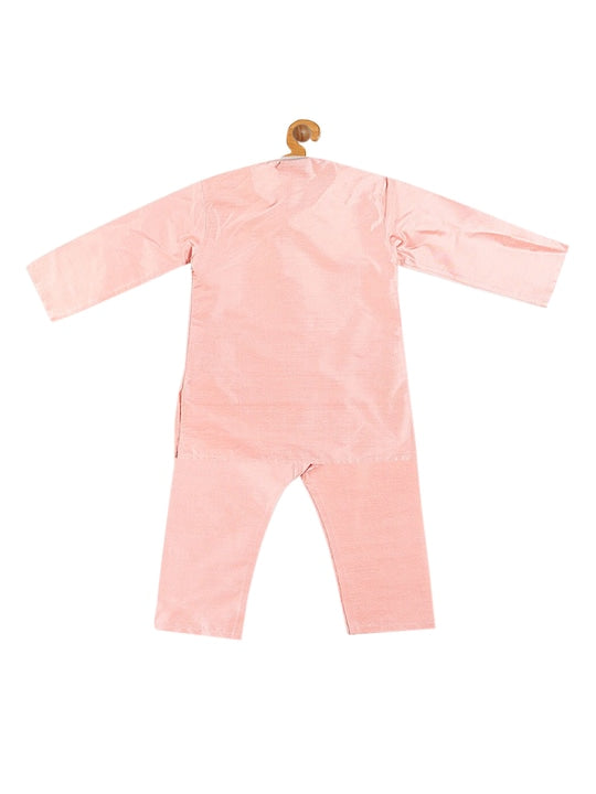 Vastramay Sishu Boys Pink Embroidered Mirror Work Kurta with Pyjamas