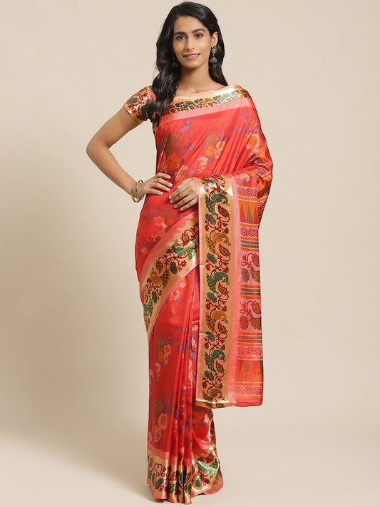 Saree mall Red & Purple Printed Saree