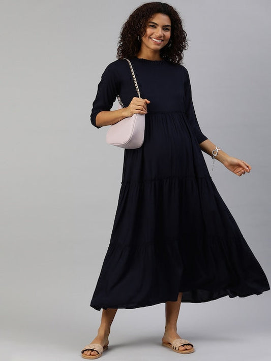 MomToBe Navy Blue Maternity Nursing Maxi Dress