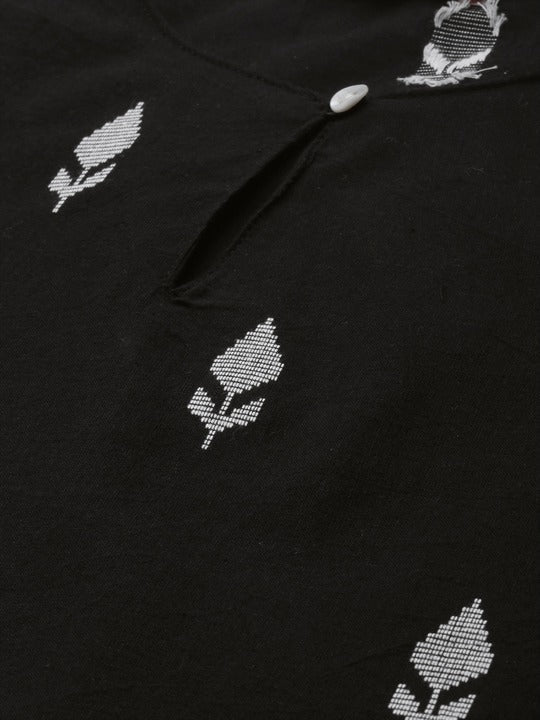 Vishudh Women Black Ethnic Motifs Embroidered Cotton Kurta with Palazzos & With Dupatta