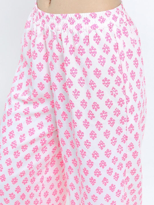 Vishudh Women Mustard & Pink Floral Printed Kurta with Palazzo and Dupatta