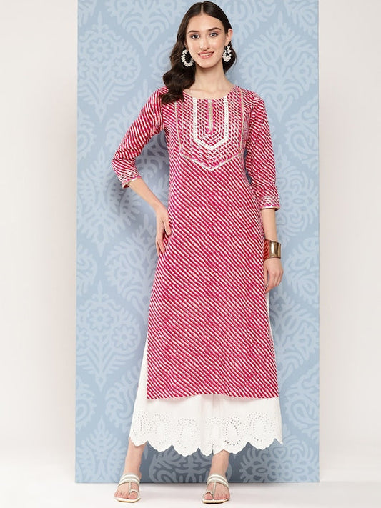 Yufta Women Leheriya Printed Gotta Patti Kurta