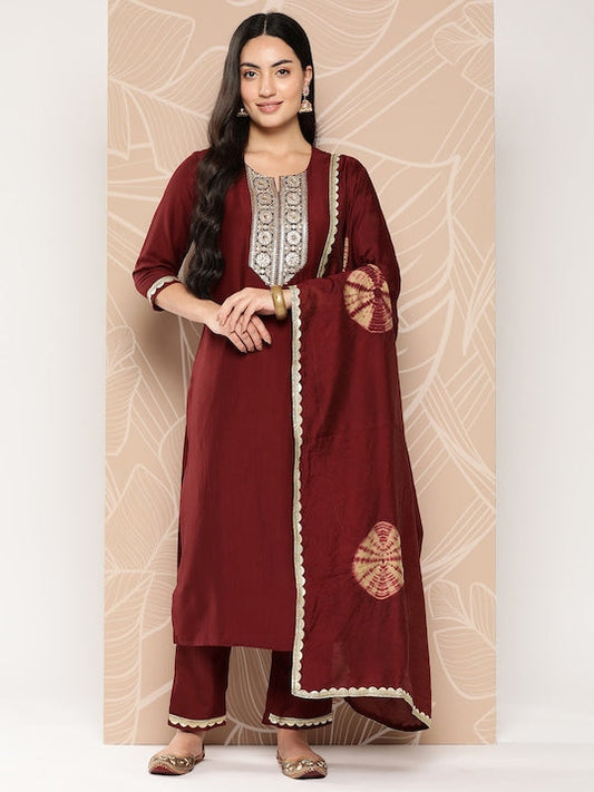 Yufta Ethnic Motifs Yoke Design Regular Kurta with Trousers & Dupatta
