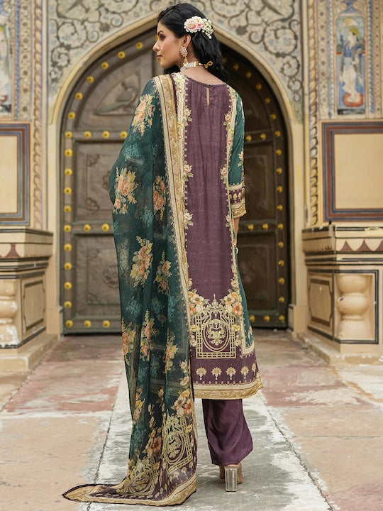 SCAKHI Floral Printed Regular Kurta with Trousers & With Dupatta