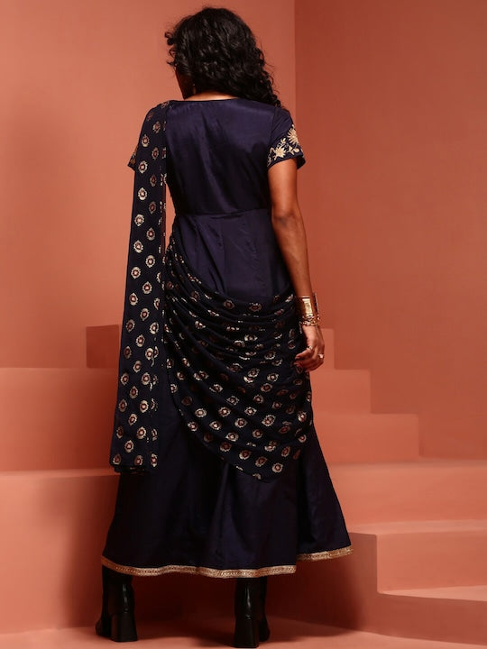 IMARA Embroidered Detail A-Line Ethnic Dresses With Dupatta