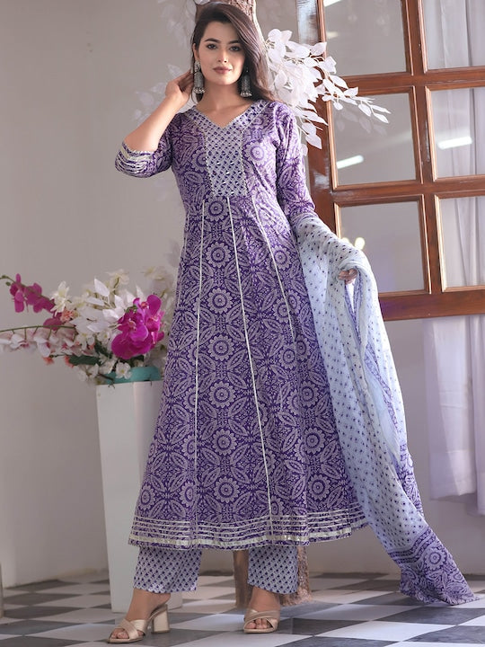 Singni Ethnic Motifs Embroidered V-Neck Three-Quarter Sleeves Pure Cotton Kurta Set