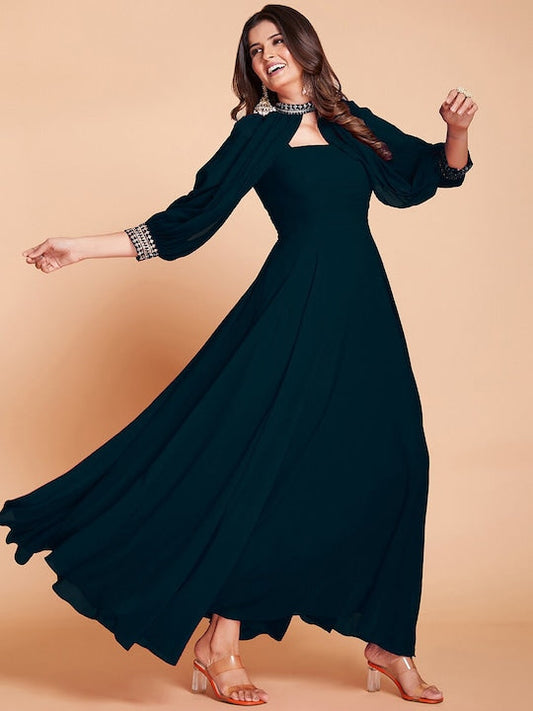 Fusionic Maxi Length Gown With Add-On Sleeves Ethnic Dresses