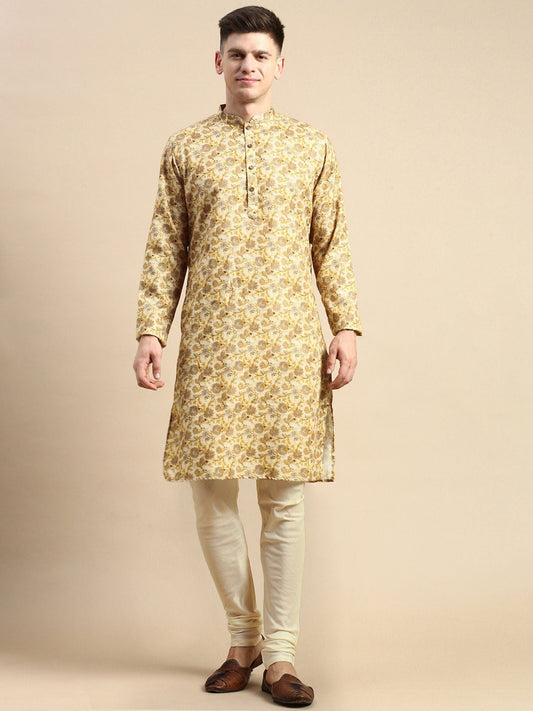 Amodh by Kisah Mens Beige Kurta Churidar (Set of 2)