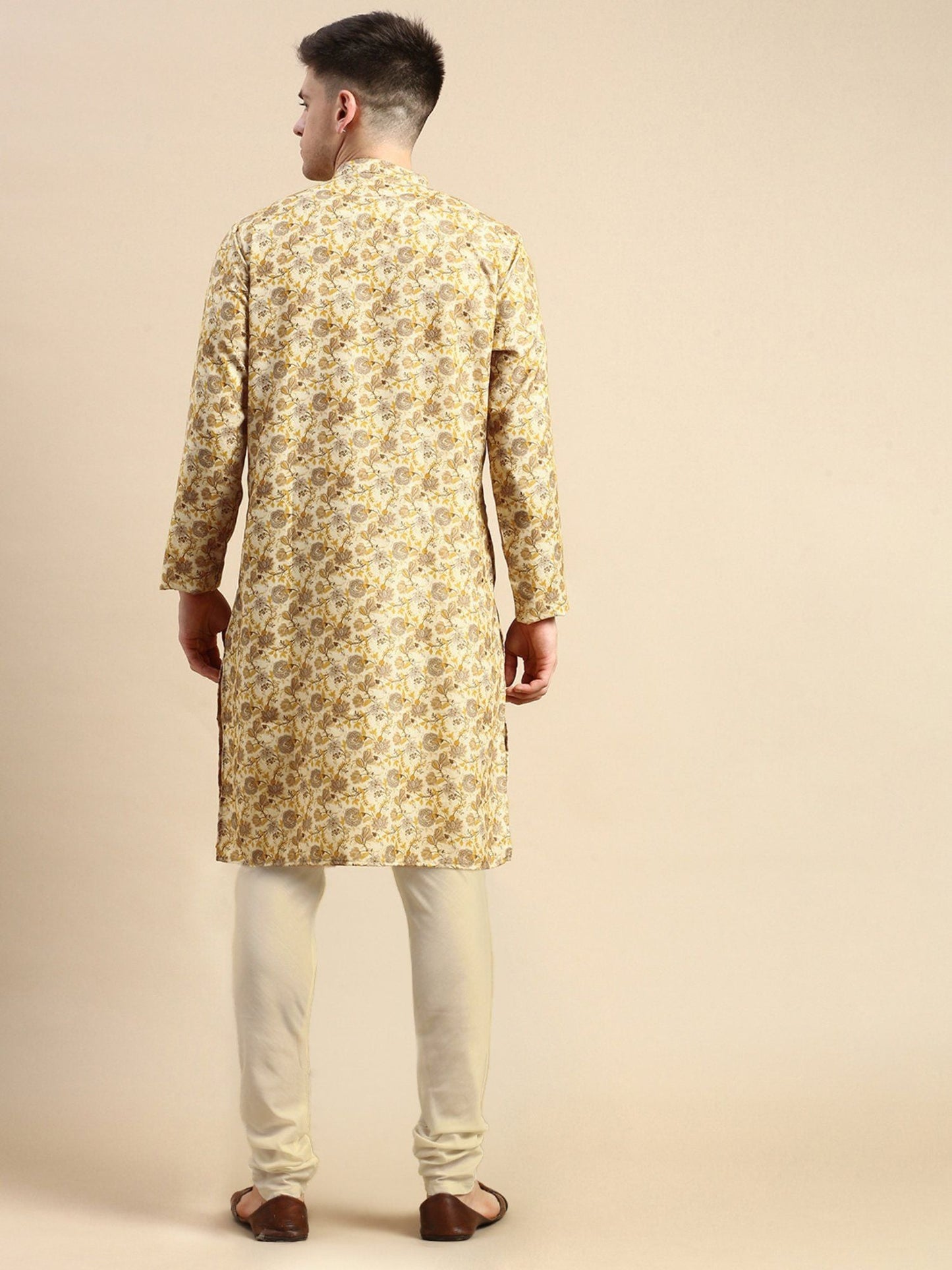 Amodh by Kisah Mens Beige Kurta Churidar (Set of 2)